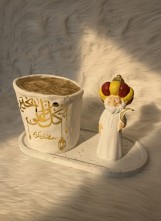 عربية كنافة رمضانية مع شخصية كرتونية، ديكور رمضان كريم بتصميم تراثي، أبيض وذهبي، بوليستر، زينة إسلامية احتفالية للمنزل والمكتب