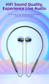 سماعات أذن بلوتوث لاسلكية بشريط حول الرقبة مع ميكروفون، خفيفة الوزن للغاية، صوت جهوري عميق، وقت تشغيل 30 ساعة (أسود