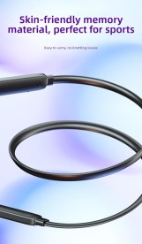 سماعات أذن بلوتوث لاسلكية بشريط حول الرقبة مع ميكروفون، خفيفة الوزن للغاية، صوت جهوري عميق، وقت تشغيل 30 ساعة (أسود