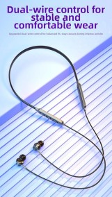 سماعات أذن بلوتوث لاسلكية بشريط حول الرقبة مع ميكروفون، خفيفة الوزن للغاية، صوت جهوري عميق، وقت تشغيل 30 ساعة (أسود