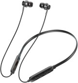 سماعات أذن بلوتوث لاسلكية بشريط حول الرقبة مع ميكروفون، خفيفة الوزن للغاية، صوت جهوري عميق، وقت تشغيل 30 ساعة (أسود