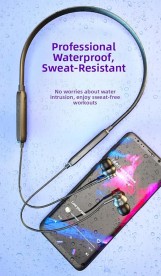 سماعات أذن بلوتوث لاسلكية بشريط حول الرقبة مع ميكروفون، خفيفة الوزن للغاية، صوت جهوري عميق، وقت تشغيل 30 ساعة (أسود